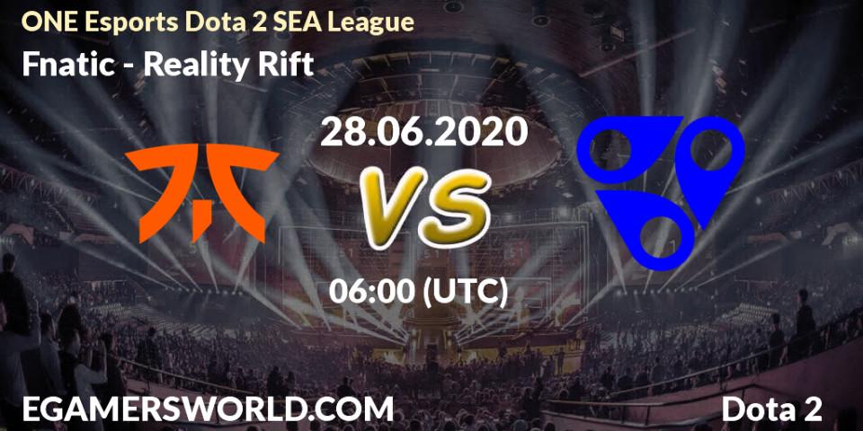 Prognose für das Spiel Fnatic VS Reality Rift. 28.06.2020 at 06:03. Dota 2 - ONE Esports Dota 2 SEA League