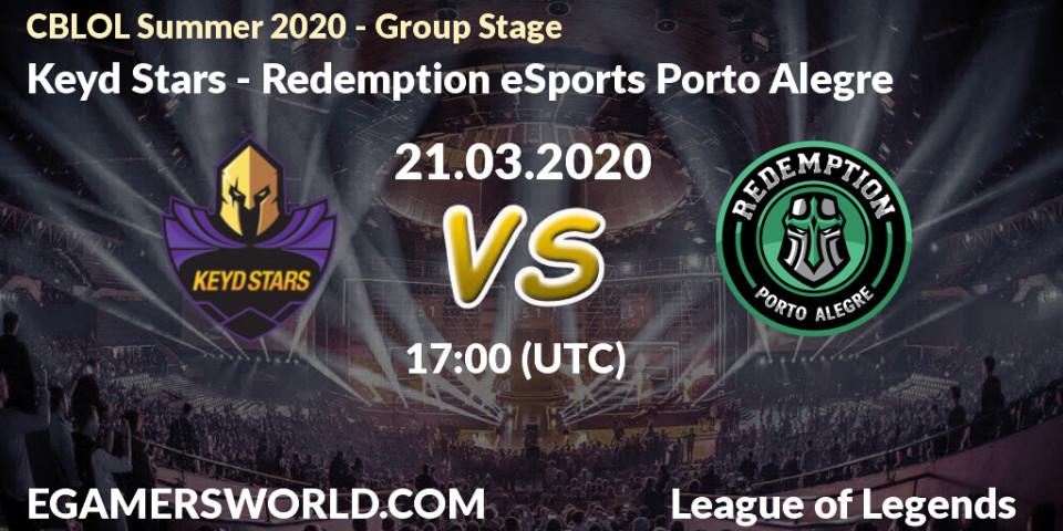Prognose für das Spiel Keyd Stars VS Redemption eSports Porto Alegre. 10.04.20. LoL - CBLOL Summer 2020 - Group Stage