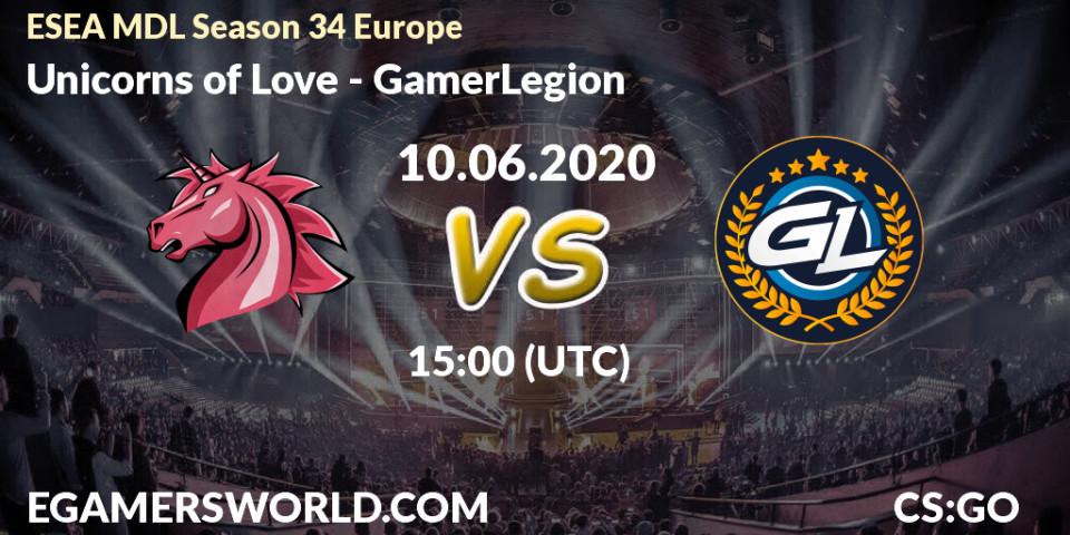 Prognose für das Spiel Unicorns of Love VS GamerLegion. 10.06.2020 at 15:00. Counter-Strike (CS2) - ESEA MDL Season 34 Europe