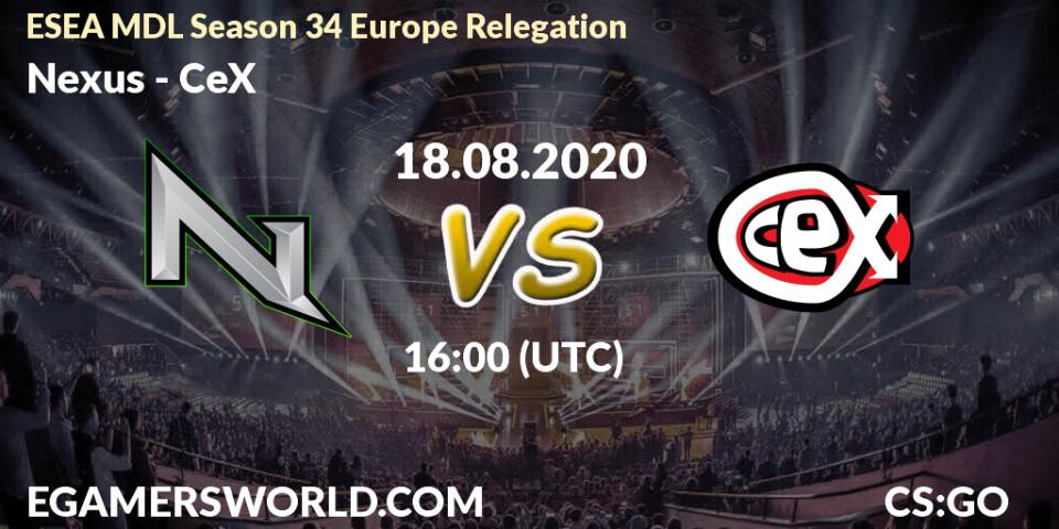 Prognose für das Spiel Nexus VS CeX. 18.08.20. CS2 (CS:GO) - ESEA MDL Season 34 Europe Relegation