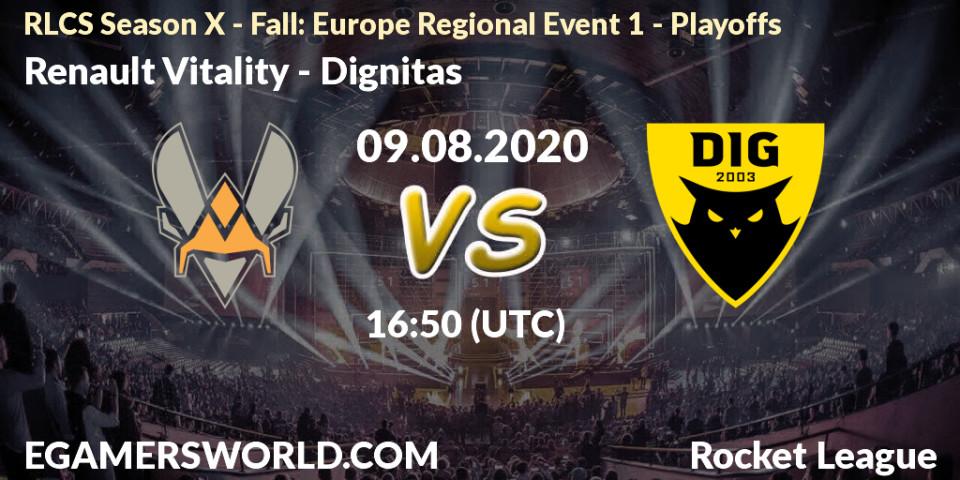 Prognose für das Spiel Renault Vitality VS Dignitas. 09.08.20. Rocket League - RLCS Season X - Fall: Europe Regional Event 1 - Playoffs