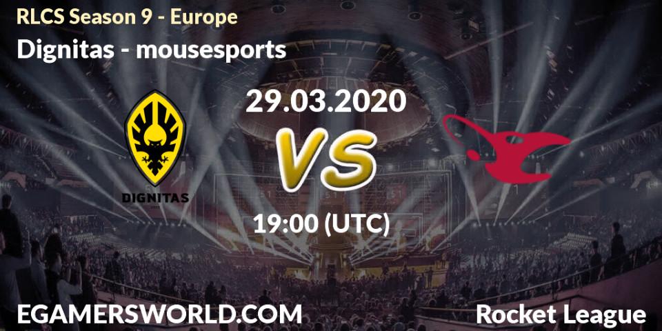 Prognose für das Spiel Dignitas VS mousesports. 29.03.20. Rocket League - RLCS Season 9 - Europe