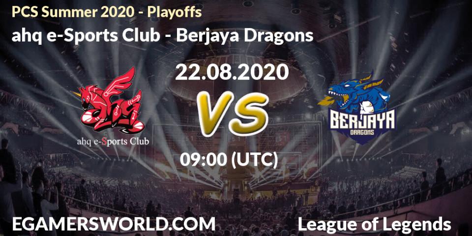 Prognose für das Spiel ahq e-Sports Club VS Berjaya Dragons. 22.08.20. LoL - PCS Summer 2020 - Playoffs