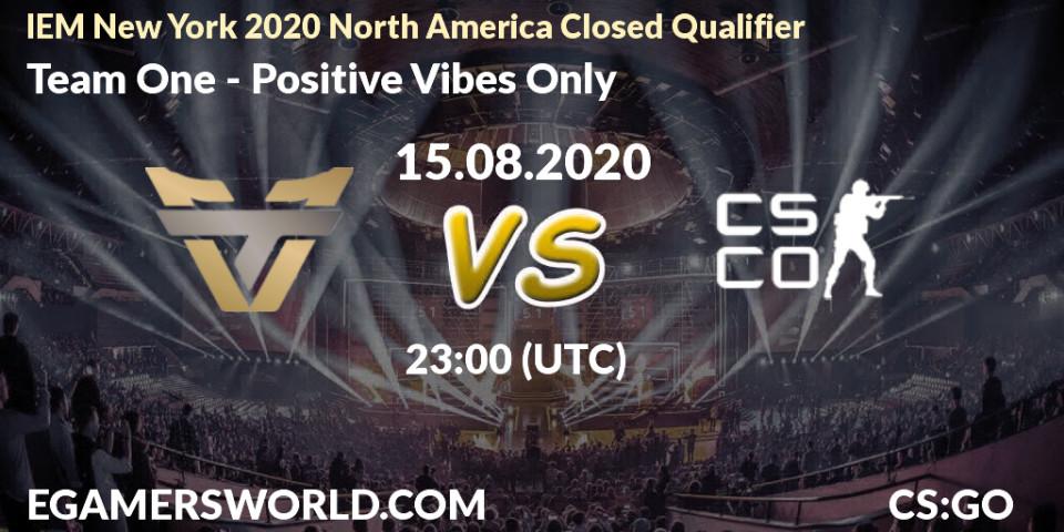 Prognose für das Spiel Team One VS Positive Vibes Only. 15.08.2020 at 23:00. Counter-Strike (CS2) - IEM New York 2020 North America Closed Qualifier