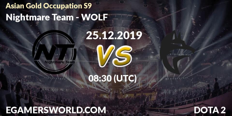Prognose für das Spiel Nightmare Team VS WOLF. 25.12.19. Dota 2 - Asian Gold Occupation S9 