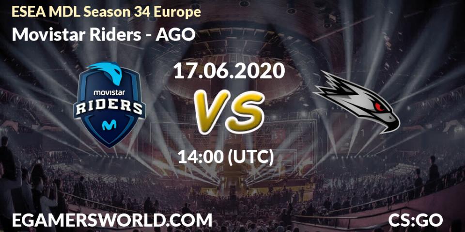 Prognose für das Spiel Movistar Riders VS AGO. 17.06.20. CS2 (CS:GO) - ESEA MDL Season 34 Europe