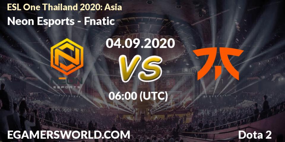Prognose für das Spiel Neon Esports VS Fnatic. 04.09.20. Dota 2 - ESL One Thailand 2020: Asia