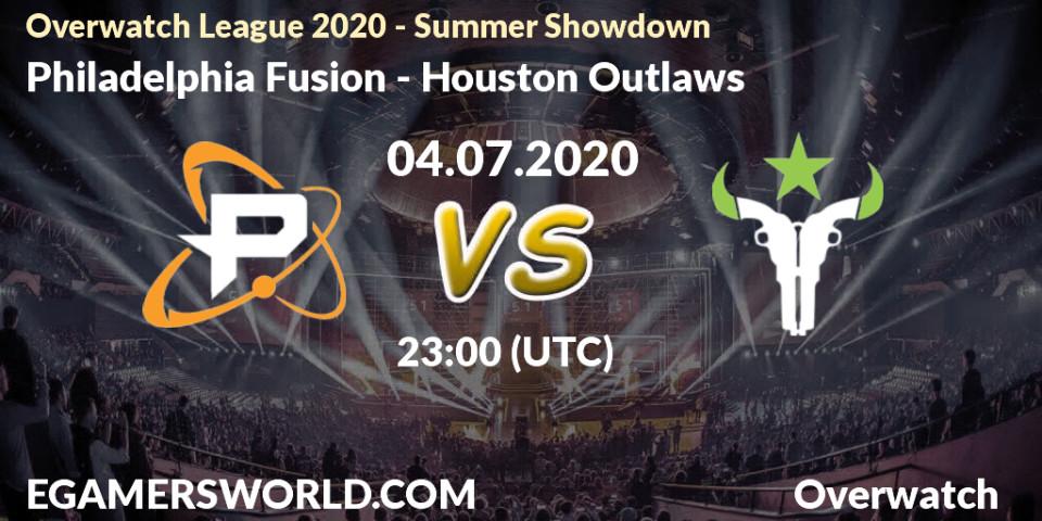 Prognose für das Spiel Philadelphia Fusion VS Houston Outlaws. 05.07.20. Overwatch - Overwatch League 2020 - Summer Showdown