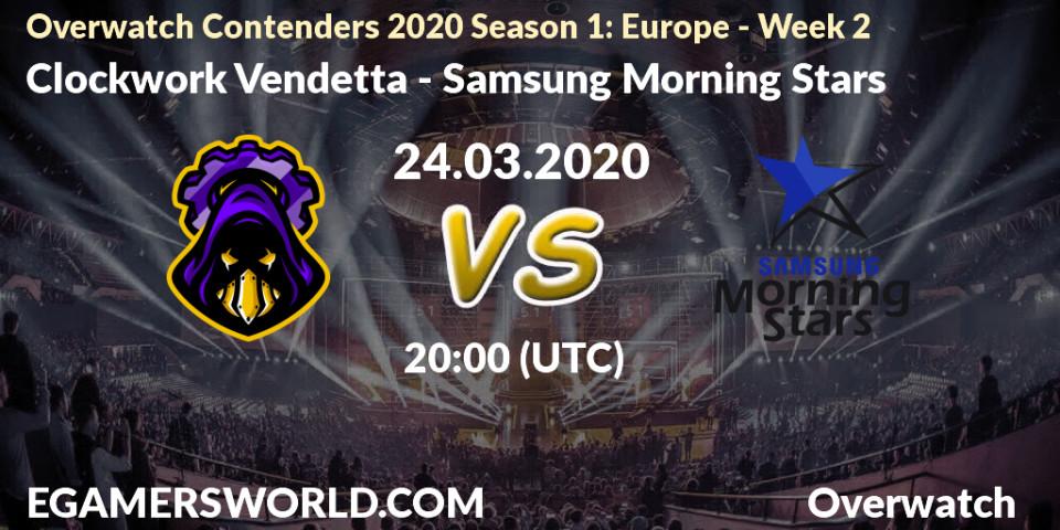 Prognose für das Spiel Clockwork Vendetta VS Samsung Morning Stars. 24.03.20. Overwatch - Overwatch Contenders 2020 Season 1: Europe - Week 2