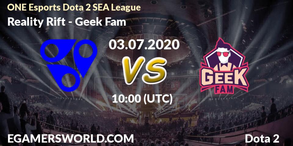 Prognose für das Spiel Reality Rift VS Geek Fam. 03.07.2020 at 10:19. Dota 2 - ONE Esports Dota 2 SEA League