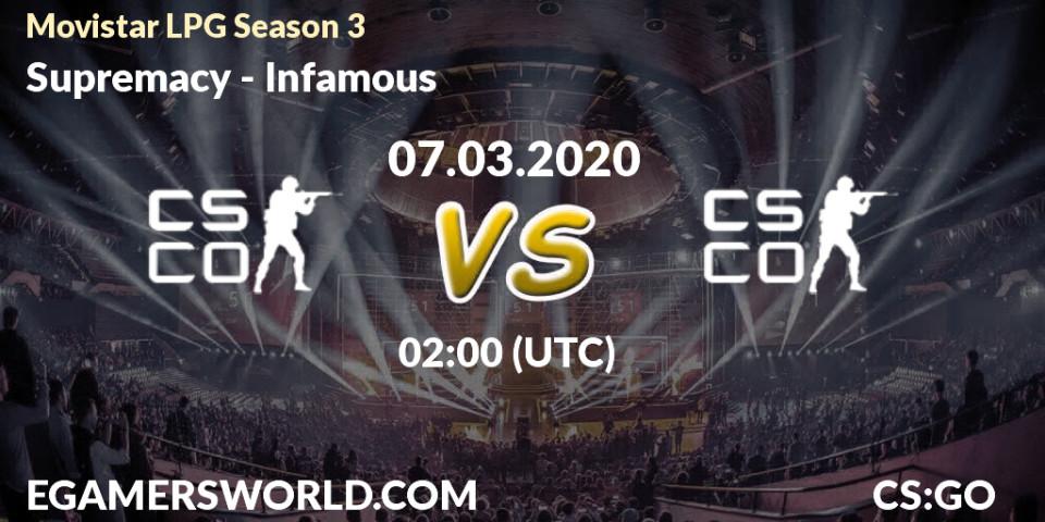 Prognose für das Spiel Supremacy VS Infamous. 07.03.2020 at 03:15. Counter-Strike (CS2) - Movistar LPG Season 3