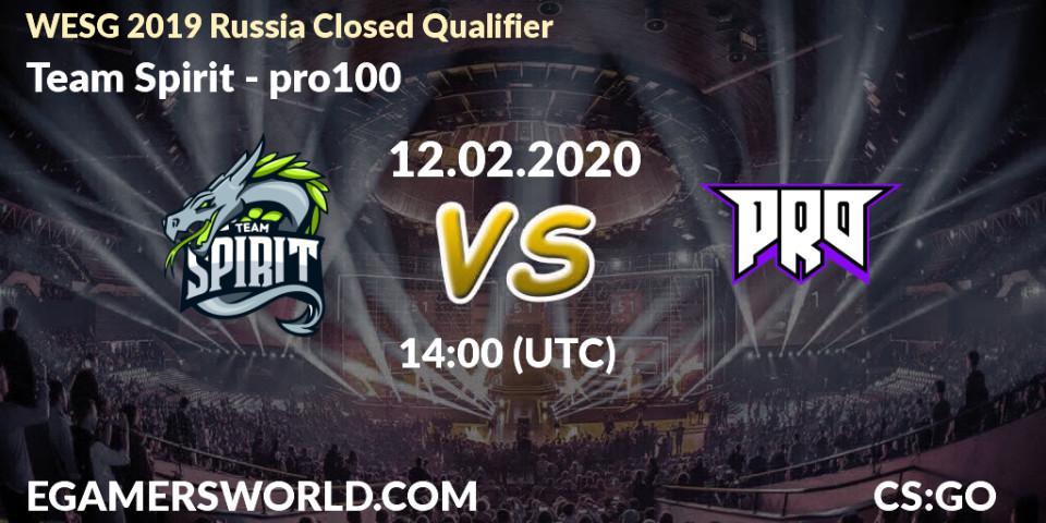 Prognose für das Spiel Team Spirit VS pro100. 12.02.20. CS2 (CS:GO) - WESG 2019 Russia Closed Qualifier