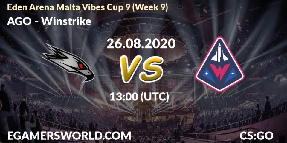 Prognose für das Spiel AGO VS Winstrike. 26.08.20. CS2 (CS:GO) - Eden Arena Malta Vibes Cup 9 (Week 9)