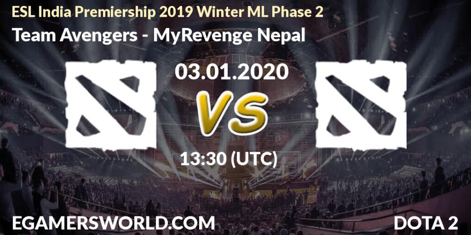 Prognose für das Spiel Team Avengers VS MyRevenge Nepal. 03.01.2020 at 13:22. Dota 2 - ESL India Premiership 2019 Winter ML Phase 2