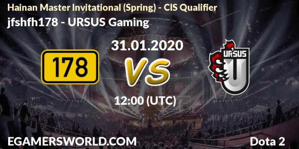 Prognose für das Spiel jfshfh178 VS URSUS Gaming. 31.01.20. Dota 2 - Hainan Master Invitational (Spring) - CIS Qualifier