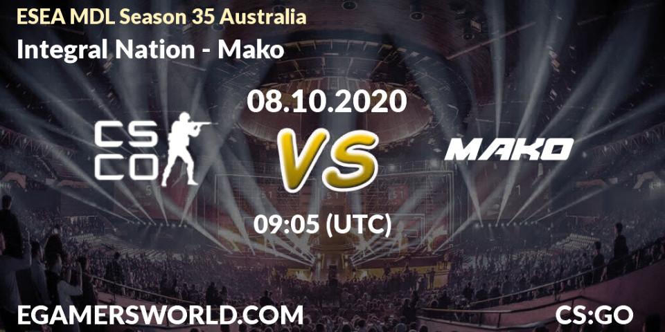 Prognose für das Spiel Integral Nation VS Mako. 14.10.2020 at 09:05. Counter-Strike (CS2) - ESEA MDL Season 35 Australia