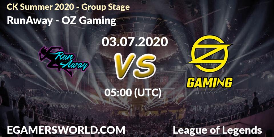Prognose für das Spiel RunAway VS OZ Gaming. 03.07.2020 at 04:50. LoL - CK Summer 2020 - Group Stage
