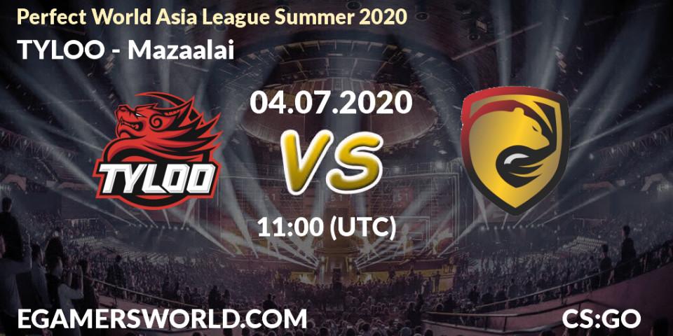 Prognose für das Spiel TYLOO VS Mazaalai. 04.07.2020 at 13:00. Counter-Strike (CS2) - Perfect World Asia League Summer 2020