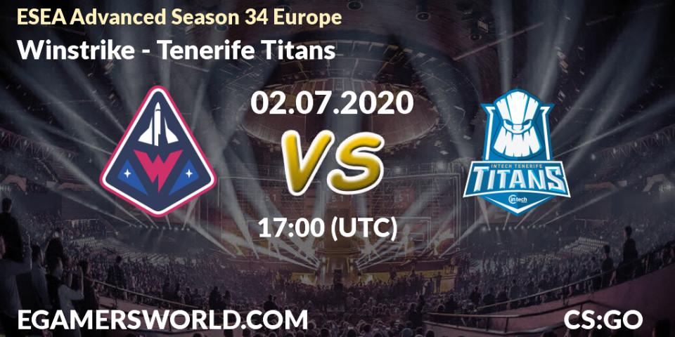 Prognose für das Spiel Winstrike VS Tenerife Titans. 02.07.2020 at 17:10. Counter-Strike (CS2) - ESEA Advanced Season 34 Europe