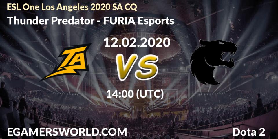 Prognose für das Spiel Thunder Predator VS FURIA Esports. 12.02.20. Dota 2 - ESL One Los Angeles 2020 SA CQ