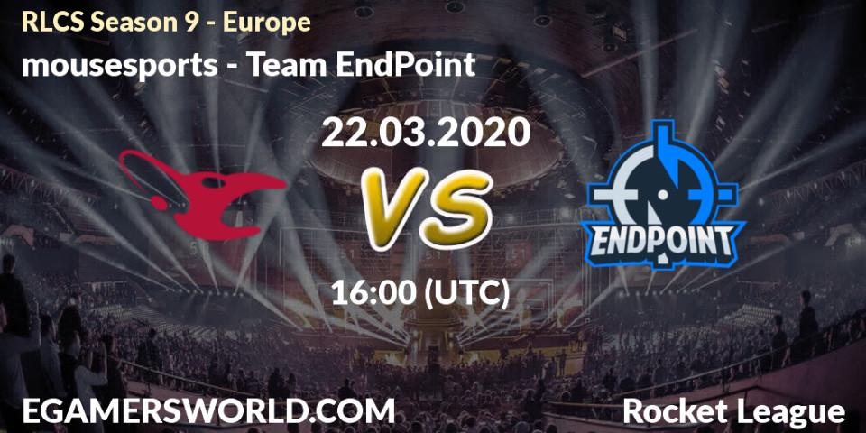 Prognose für das Spiel mousesports VS EndPoint. 22.03.20. Rocket League - RLCS Season 9 - Europe