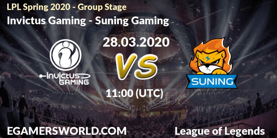 Prognose für das Spiel Invictus Gaming VS Suning Gaming. 28.03.20. LoL - LPL Spring 2020 - Group Stage (Week 1-4)