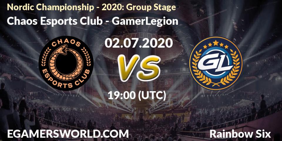 Prognose für das Spiel Chaos Esports Club VS GamerLegion. 02.07.20. Rainbow Six - Nordic Championship - 2020: Group Stage