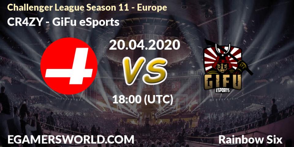 Prognose für das Spiel CR4ZY VS GiFu eSports. 20.04.20. Rainbow Six - Challenger League Season 11 - Europe