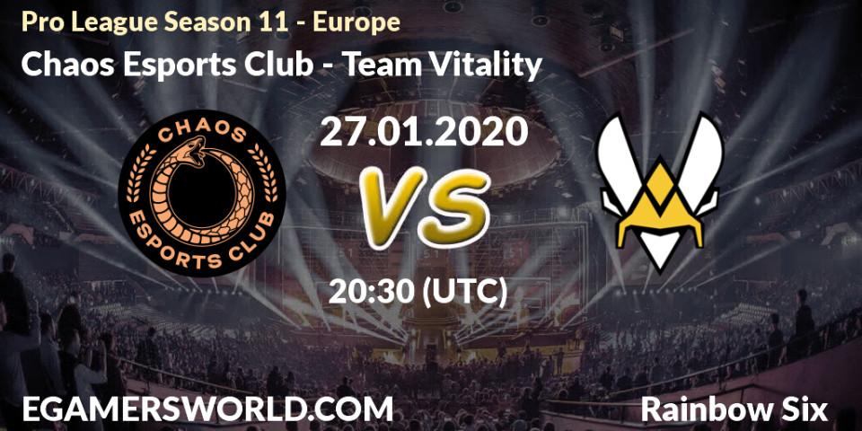 Prognose für das Spiel Chaos Esports Club VS Team Vitality. 27.01.20. Rainbow Six - Pro League Season 11 - Europe
