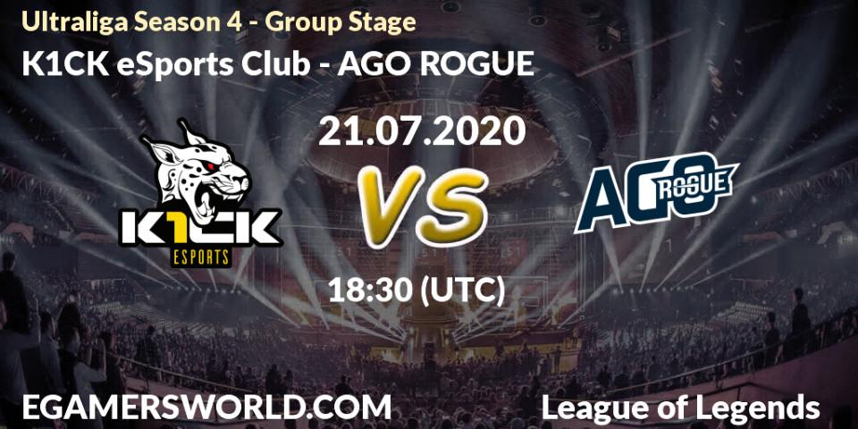 Prognose für das Spiel K1CK eSports Club VS AGO ROGUE. 21.07.2020 at 18:30. LoL - Ultraliga Season 4 - Group Stage