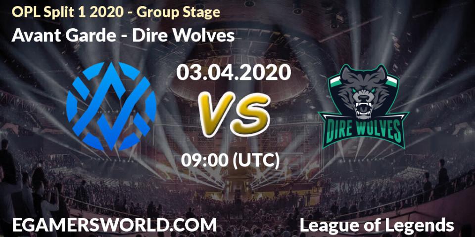 Prognose für das Spiel Avant Garde VS Dire Wolves. 03.04.2020 at 09:40. LoL - OPL Split 1 2020 - Group Stage
