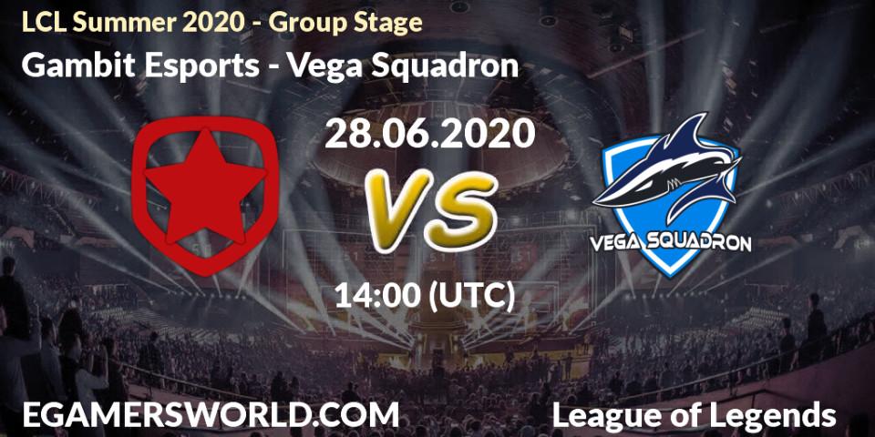 Prognose für das Spiel Gambit Esports VS Vega Squadron. 28.06.20. LoL - LCL Summer 2020 - Group Stage