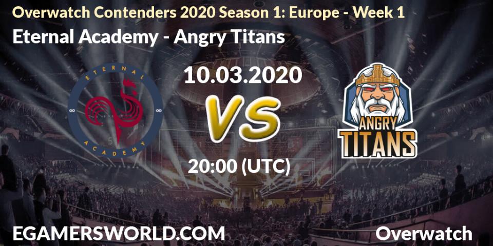 Prognose für das Spiel Eternal Academy VS Angry Titans. 10.03.20. Overwatch - Overwatch Contenders 2020 Season 1: Europe - Week 1