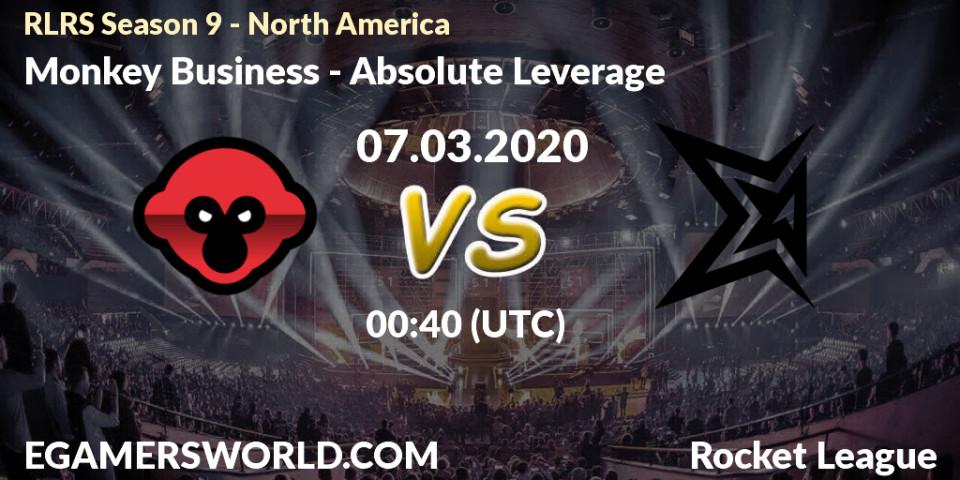 Prognose für das Spiel Monkey Business VS Absolute Leverage. 07.03.20. Rocket League - RLRS Season 9 - North America