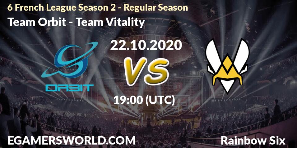 Prognose für das Spiel Team Orbit VS Team Vitality. 22.10.2020 at 19:00. Rainbow Six - 6 French League Season 2 