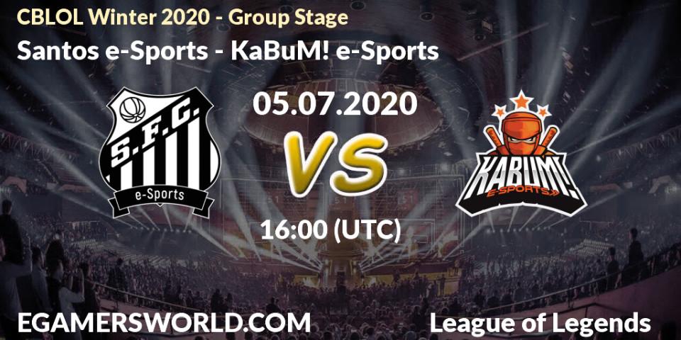 Prognose für das Spiel Santos e-Sports VS KaBuM! e-Sports. 05.07.2020 at 16:00. LoL - CBLOL Winter 2020 - Group Stage