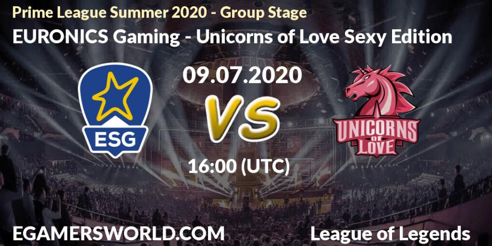 Prognose für das Spiel EURONICS Gaming VS Unicorns of Love Sexy Edition. 09.07.20. LoL - Prime League Summer 2020 - Group Stage