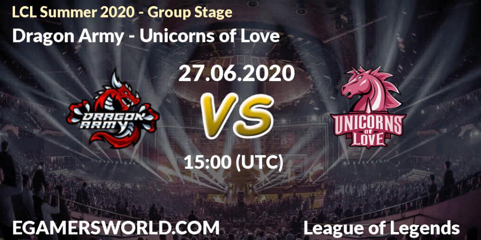 Prognose für das Spiel Dragon Army VS Unicorns of Love. 27.06.2020 at 15:00. LoL - LCL Summer 2020 - Group Stage