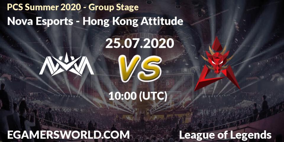 Prognose für das Spiel Nova Esports VS Hong Kong Attitude. 25.07.2020 at 10:00. LoL - PCS Summer 2020 - Group Stage