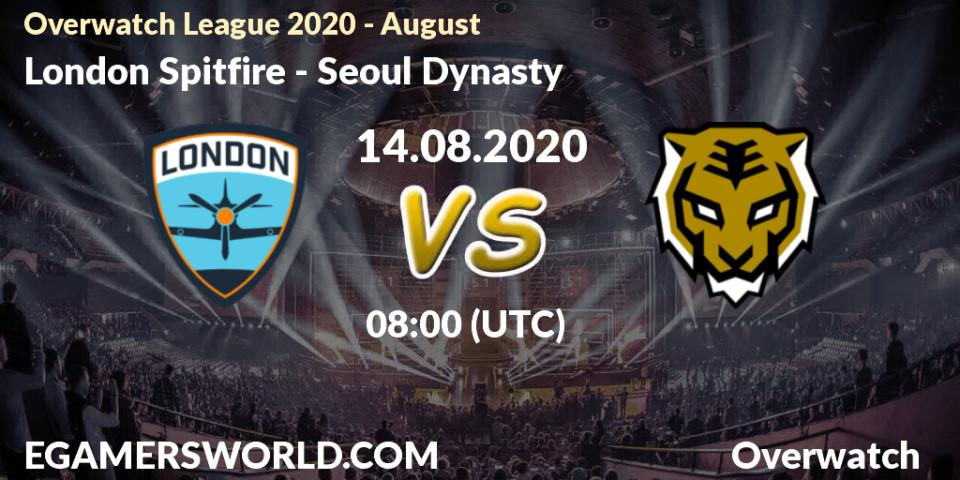 Prognose für das Spiel London Spitfire VS Seoul Dynasty. 14.08.2020 at 08:00. Overwatch - Overwatch League 2020 - August
