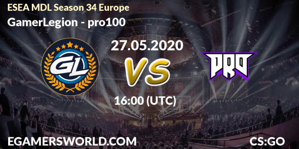 Prognose für das Spiel GamerLegion VS pro100. 11.06.20. CS2 (CS:GO) - ESEA MDL Season 34 Europe