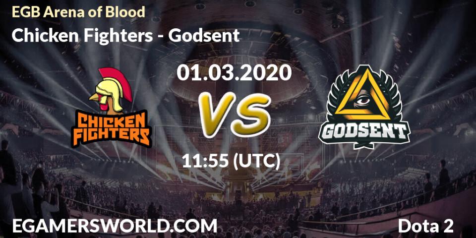 Prognose für das Spiel Chicken Fighters VS Godsent. 01.03.20. Dota 2 - Arena of Blood