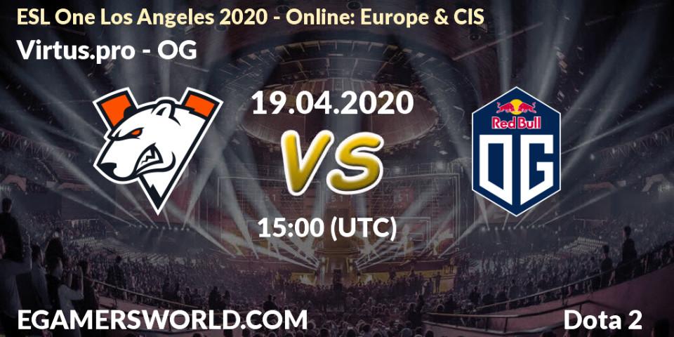 Prognose für das Spiel Virtus.pro VS OG. 19.04.20. Dota 2 - ESL One Los Angeles 2020 - Online: Europe & CIS