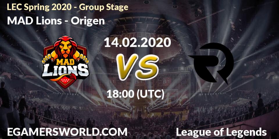 Prognose für das Spiel MAD Lions VS Origen. 14.02.20. LoL - LEC Spring 2020 - Group Stage
