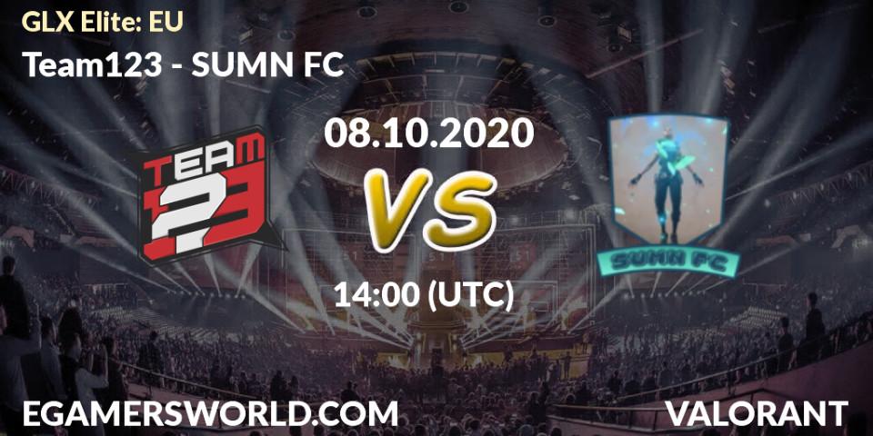 Prognose für das Spiel Team123 VS SUMN FC. 08.10.2020 at 14:00. VALORANT - GLX Elite: EU