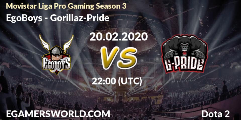 Prognose für das Spiel EgoBoys VS Gorillaz-Pride. 20.02.20. Dota 2 - Movistar Liga Pro Gaming Season 3