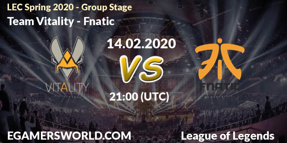 Prognose für das Spiel Team Vitality VS Fnatic. 14.02.20. LoL - LEC Spring 2020 - Group Stage