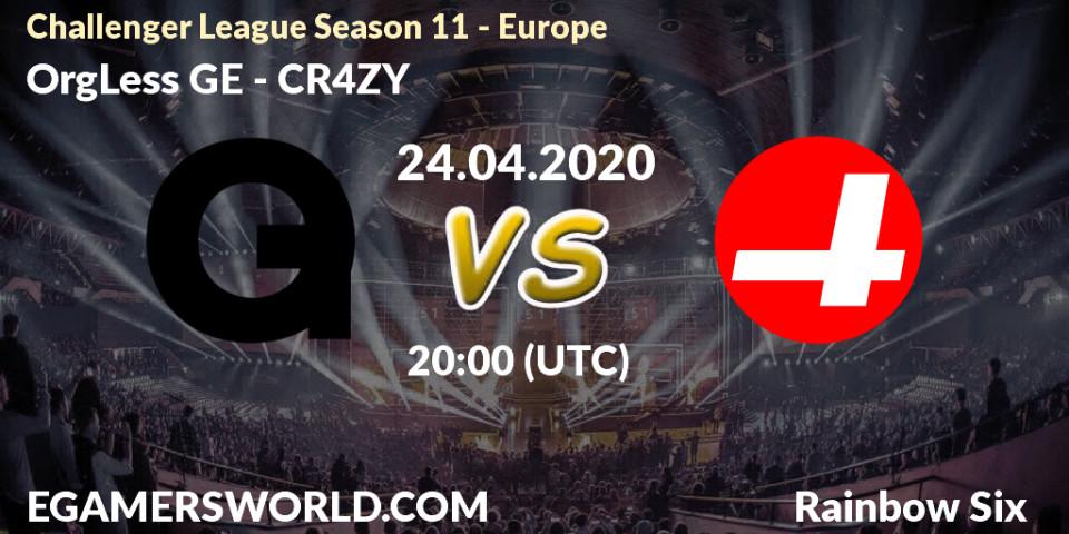 Prognose für das Spiel OrgLess GE VS CR4ZY. 24.04.20. Rainbow Six - Challenger League Season 11 - Europe