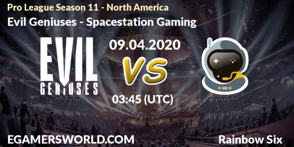 Prognose für das Spiel Evil Geniuses VS Spacestation Gaming. 09.04.20. Rainbow Six - Pro League Season 11 - North America