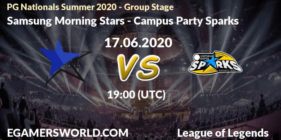 Prognose für das Spiel Samsung Morning Stars VS Campus Party Sparks. 17.06.20. LoL - PG Nationals Summer 2020 - Group Stage